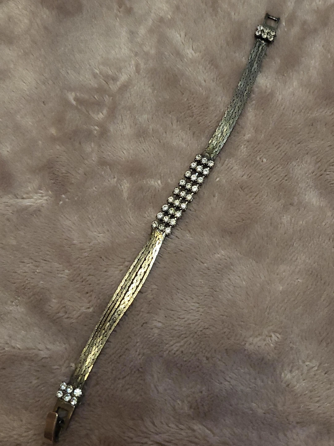 Vintage Silver Tone Rhinestone Bracelet