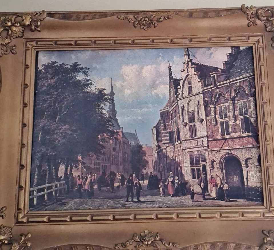 Framed Painting of European Street Scene