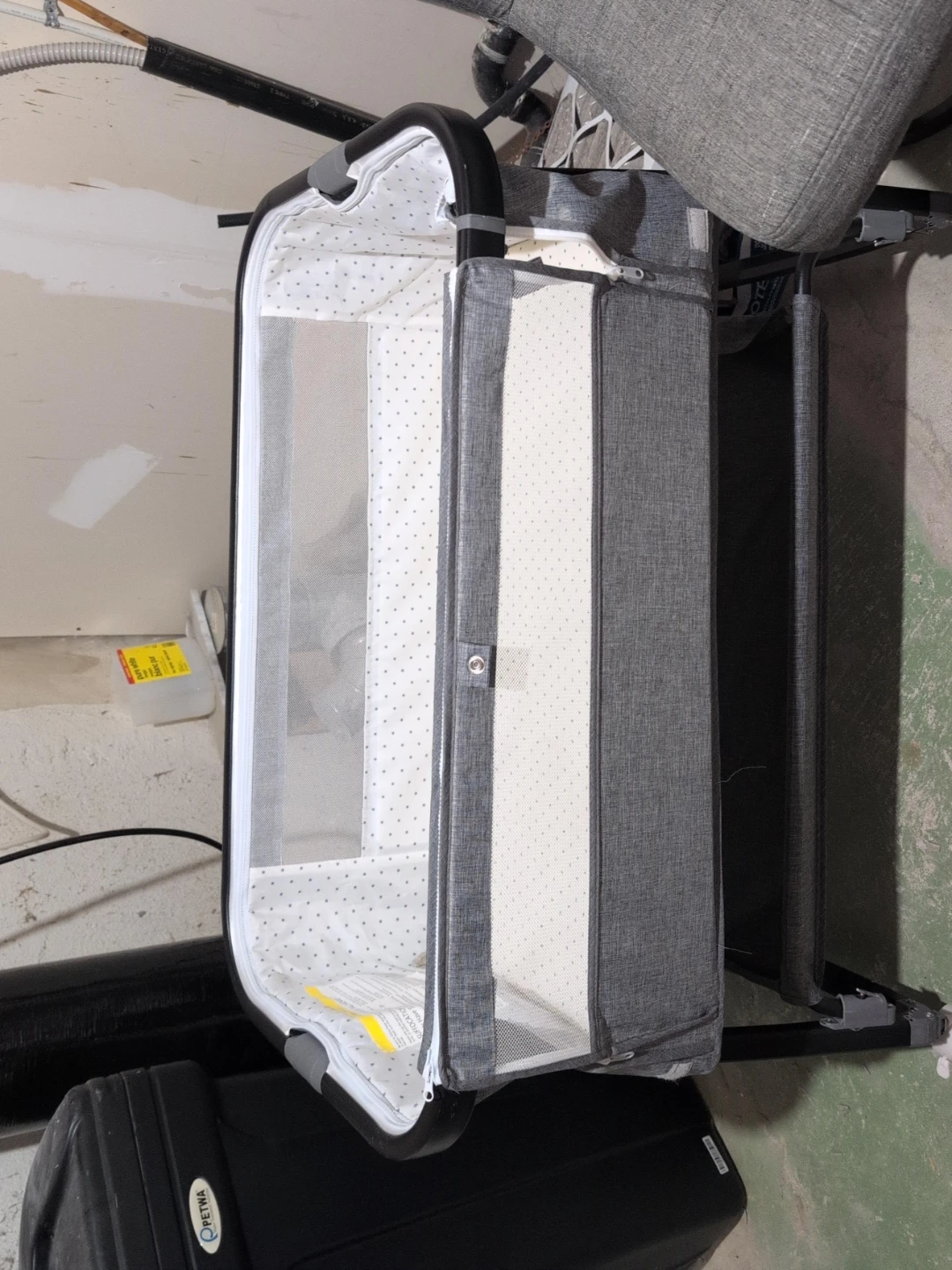 Grey Baby Bassinet with Mesh Sides