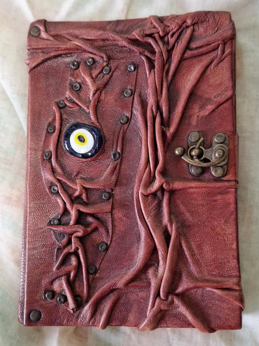 Handmade Leather Journal with Evil Eye