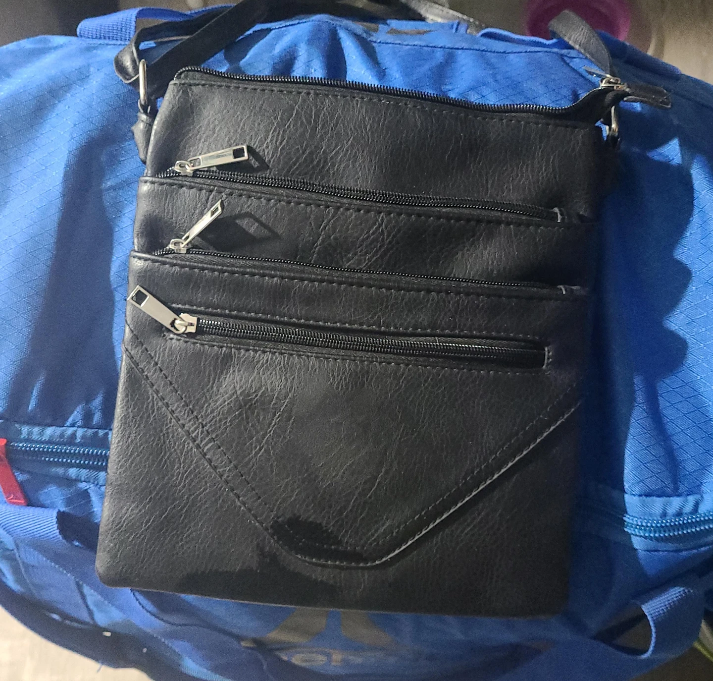 Black Crossbody Bag with Multiple Zippers