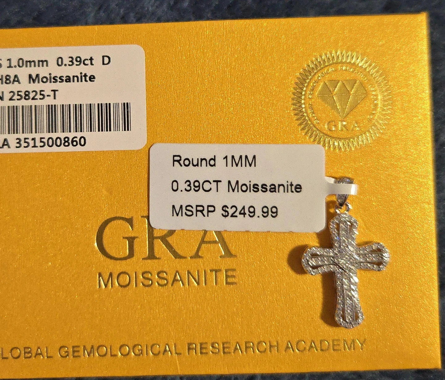 GRA Moissanite Cross Pendant, 0.39ct, Round 1MM