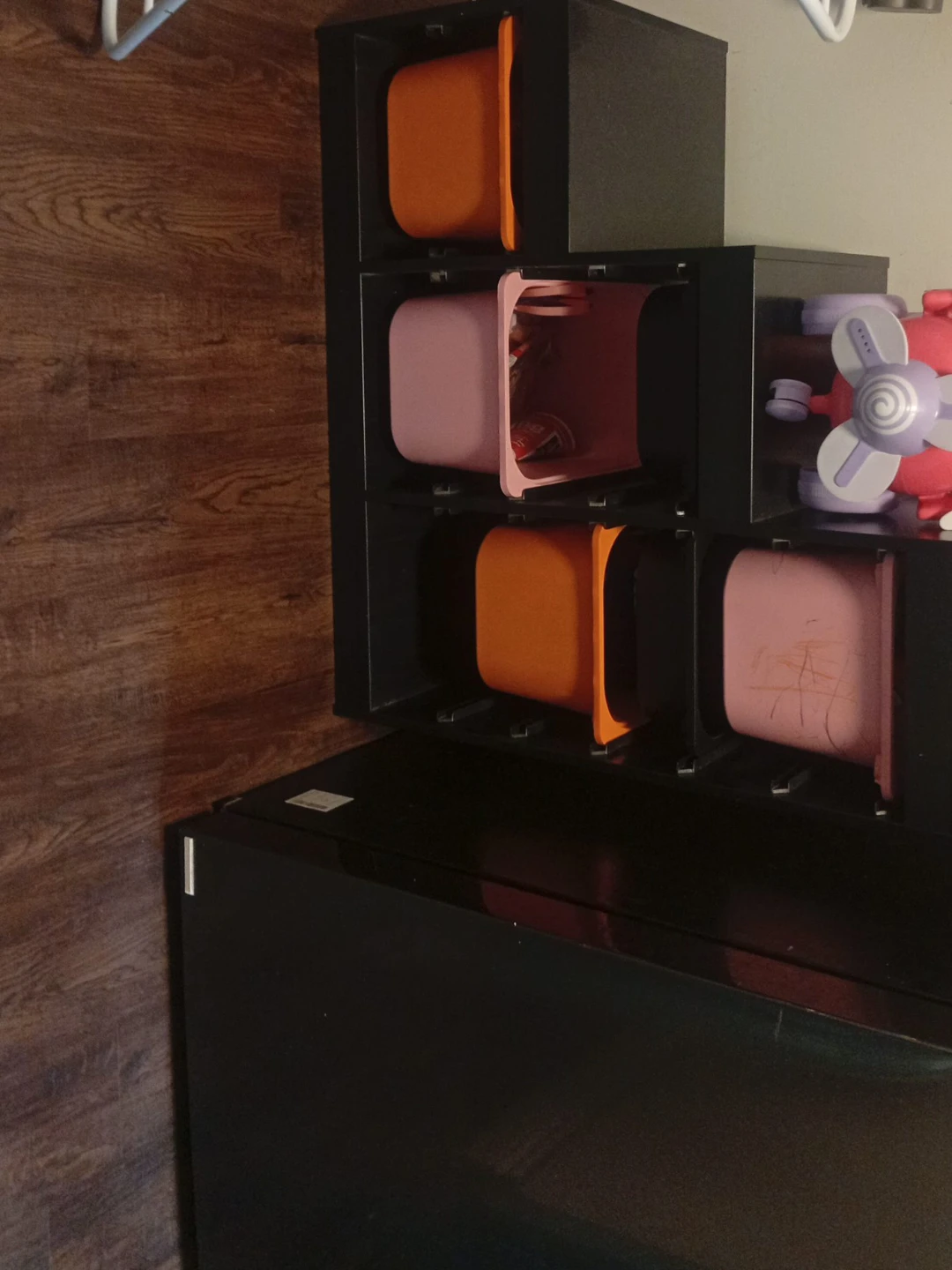 Black Cube Storage Unit with 4 Bins