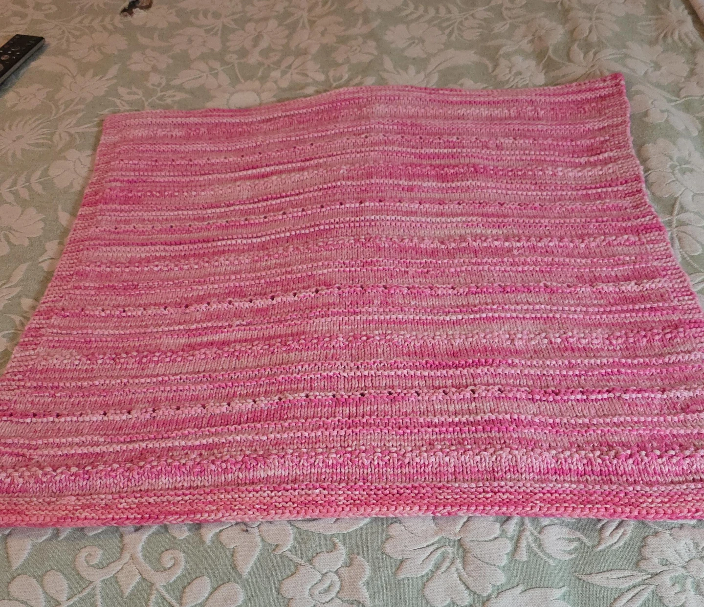 Handmade Pink Knitted Infant Blanket 23" wide by 24" long 🏆