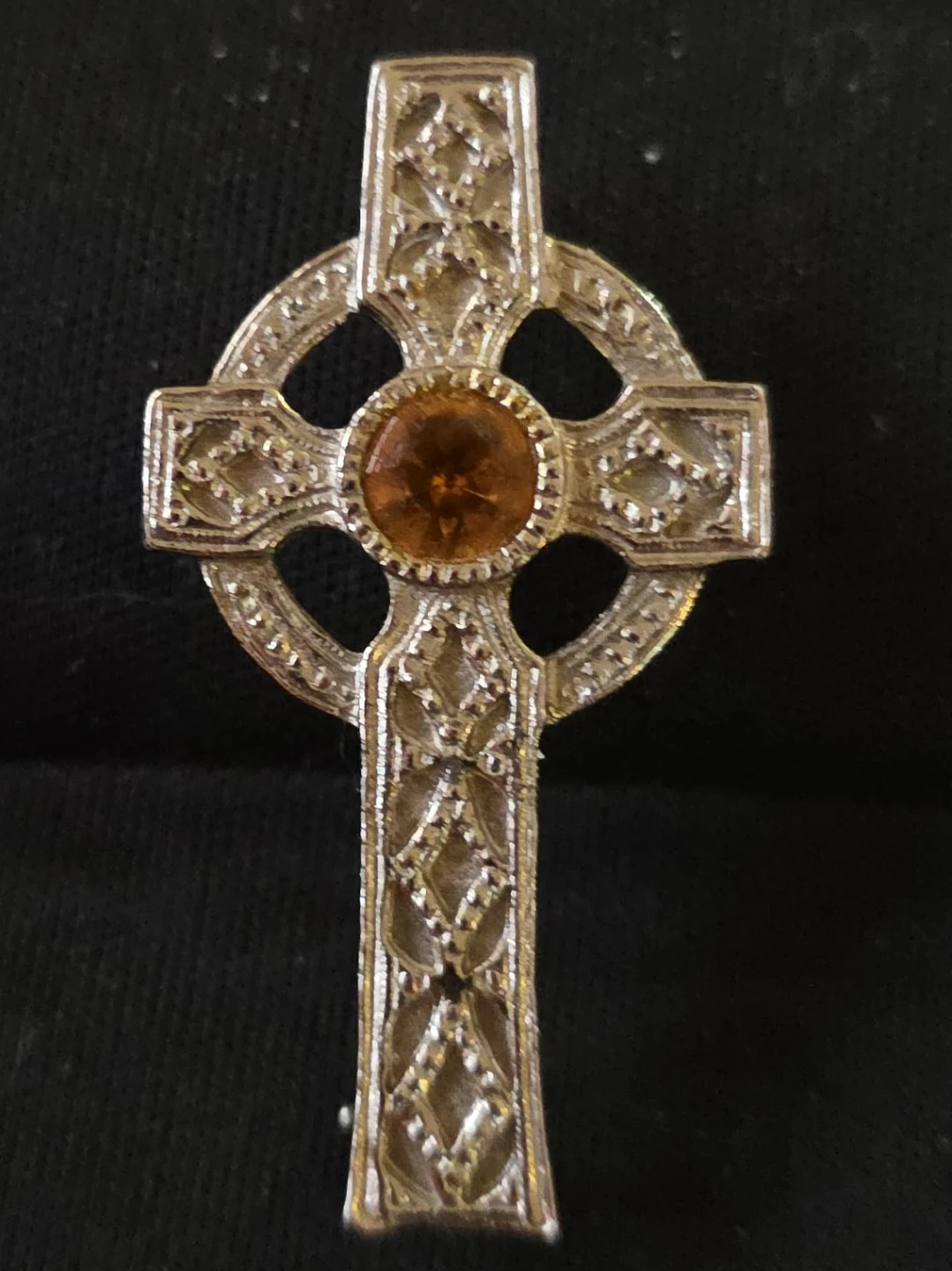 Vintage Celtic Cross Pin with Amber Stone 🏆