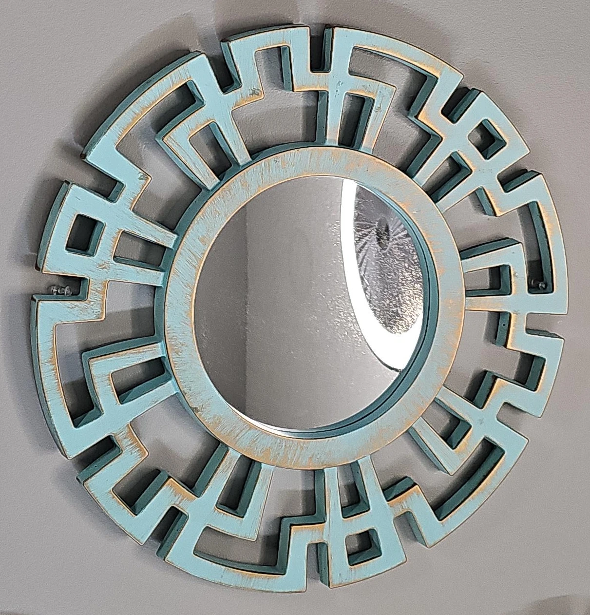 Decorative Round Wall Mirror, Turquoise - photo 3
