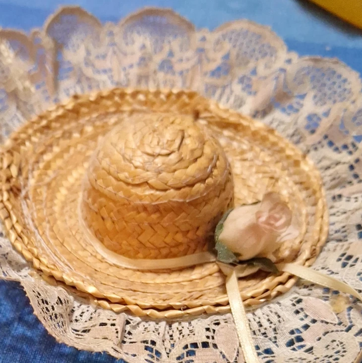 Miniature Straw Hat with Lace and Flower