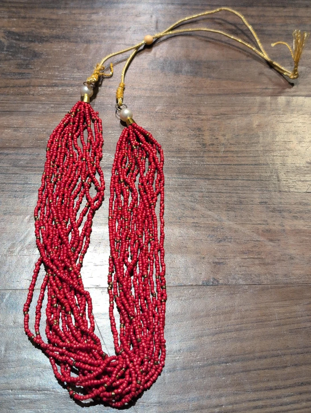 Red Beaded Necklace with Gold Accents