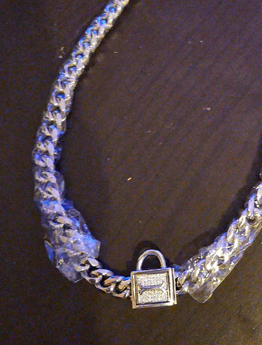 Stainless steel Chain Link Necklace with Lock Charm