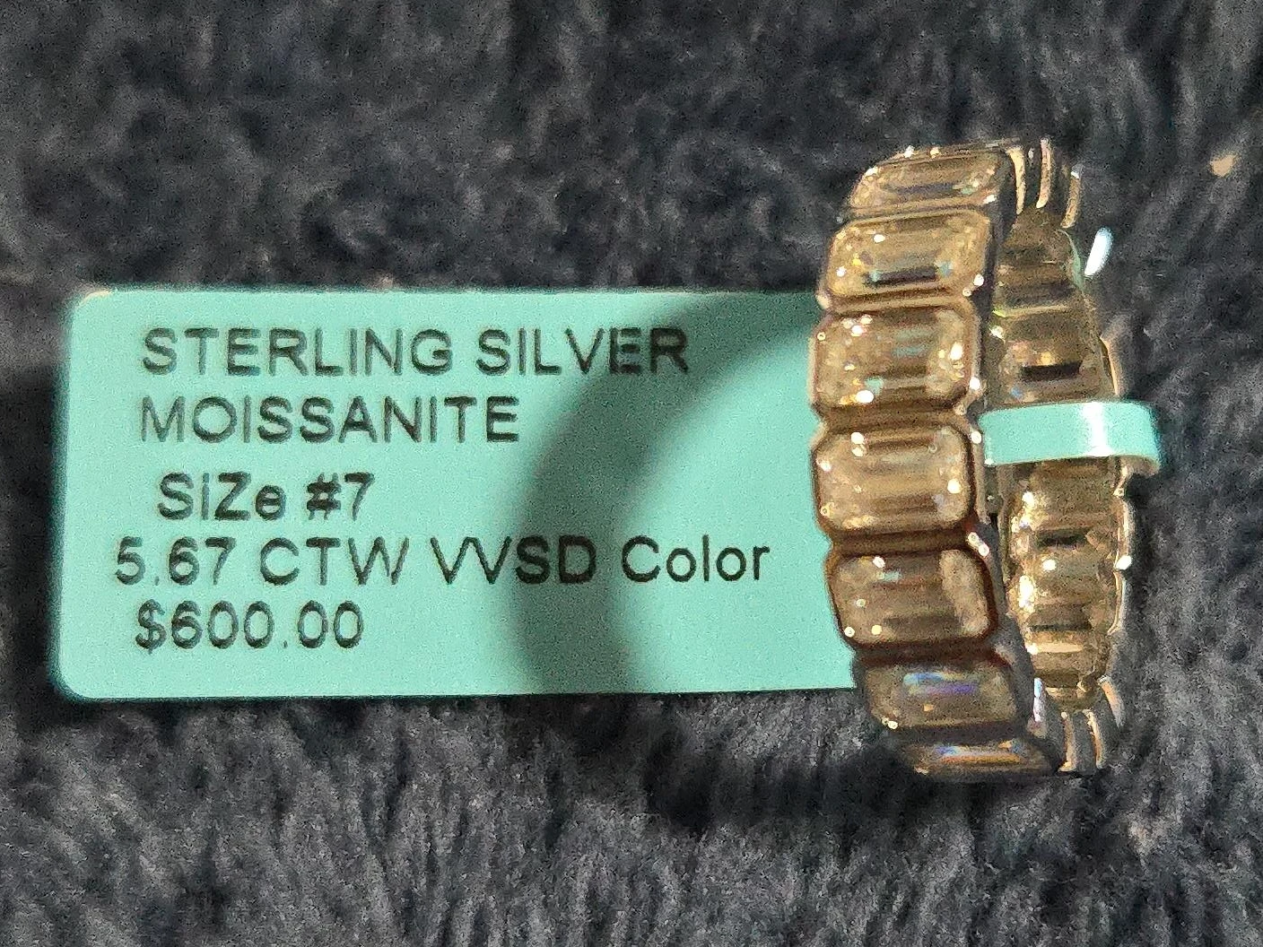 5.67carats Sterling Silver Moissanite Ring, Size 7