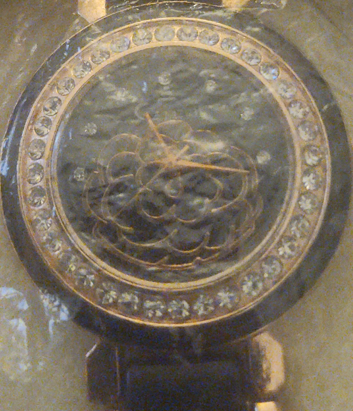 Round Analog Watch with Crystal Accents