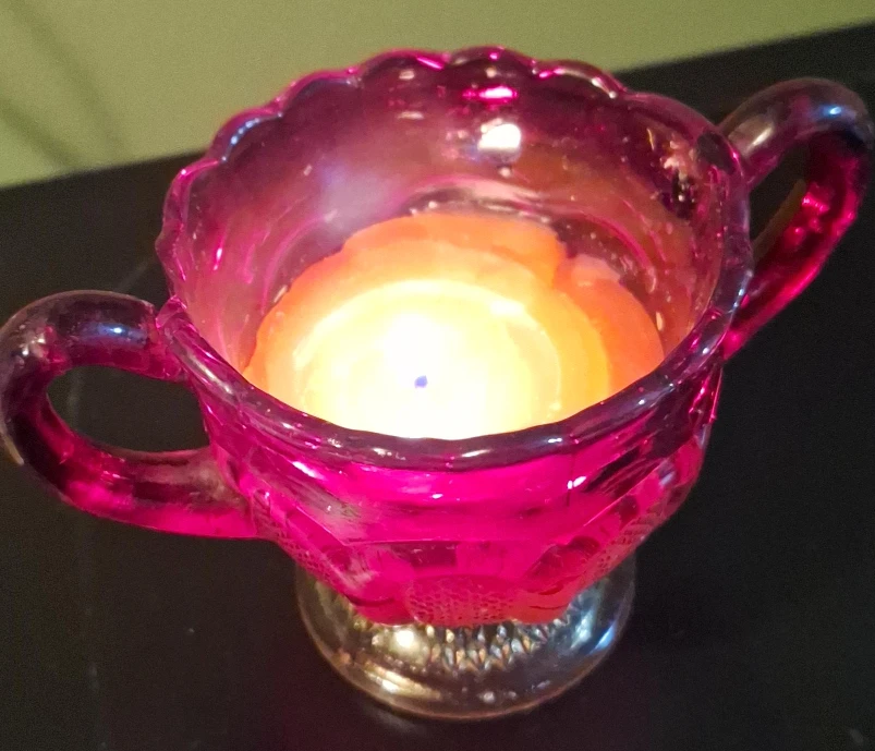 Vintage Pink Glass Creamer with Candle