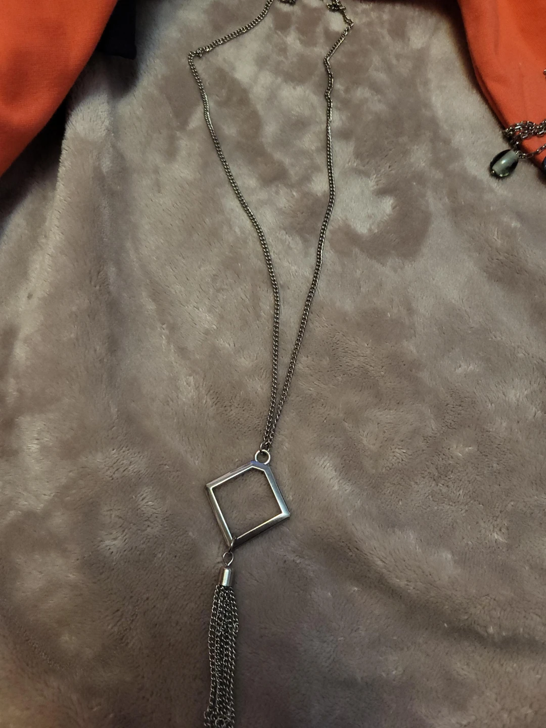 Silver Tone Square Pendant Necklace