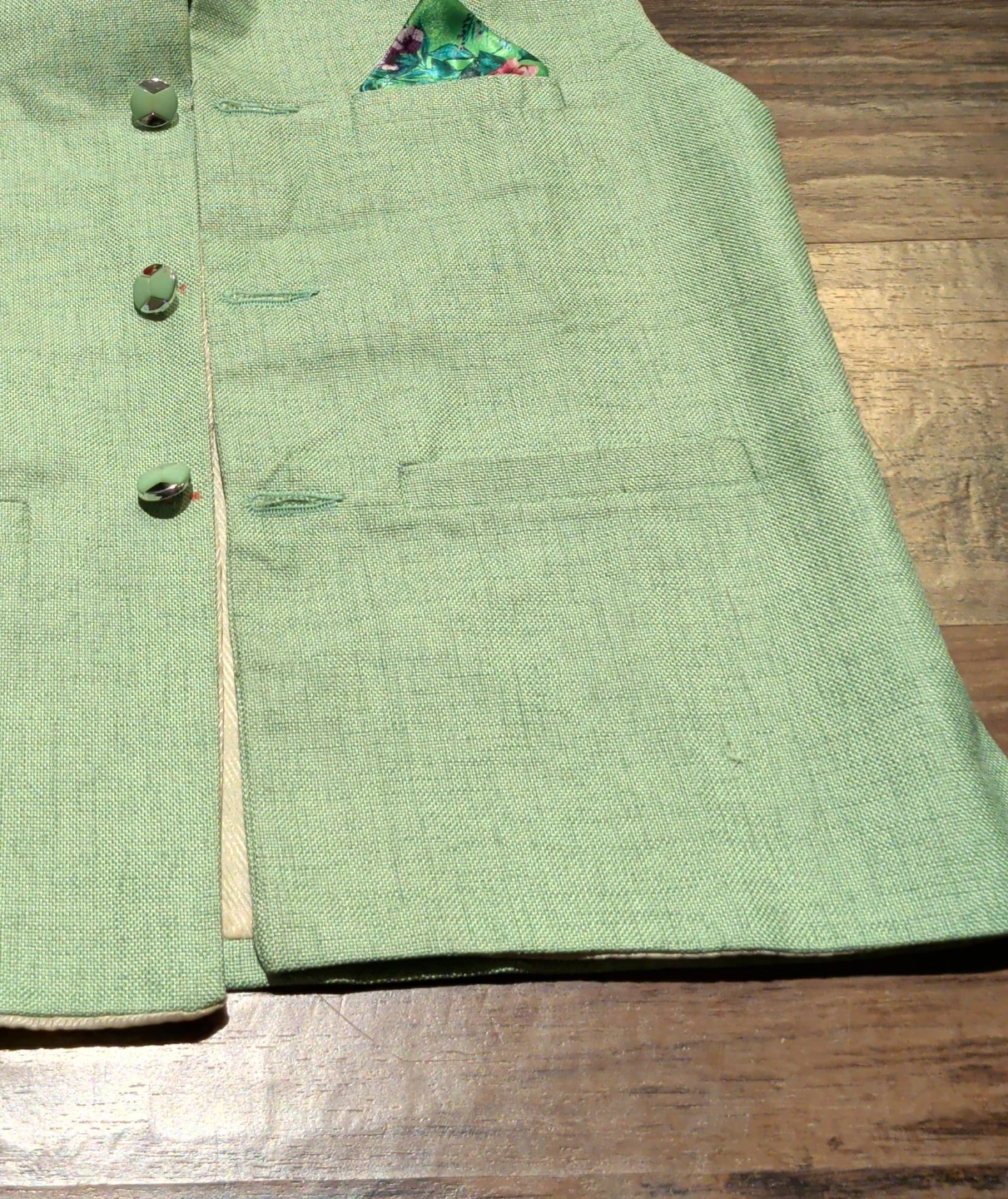 Light Green Linen Blend Vest with Pocket Square
