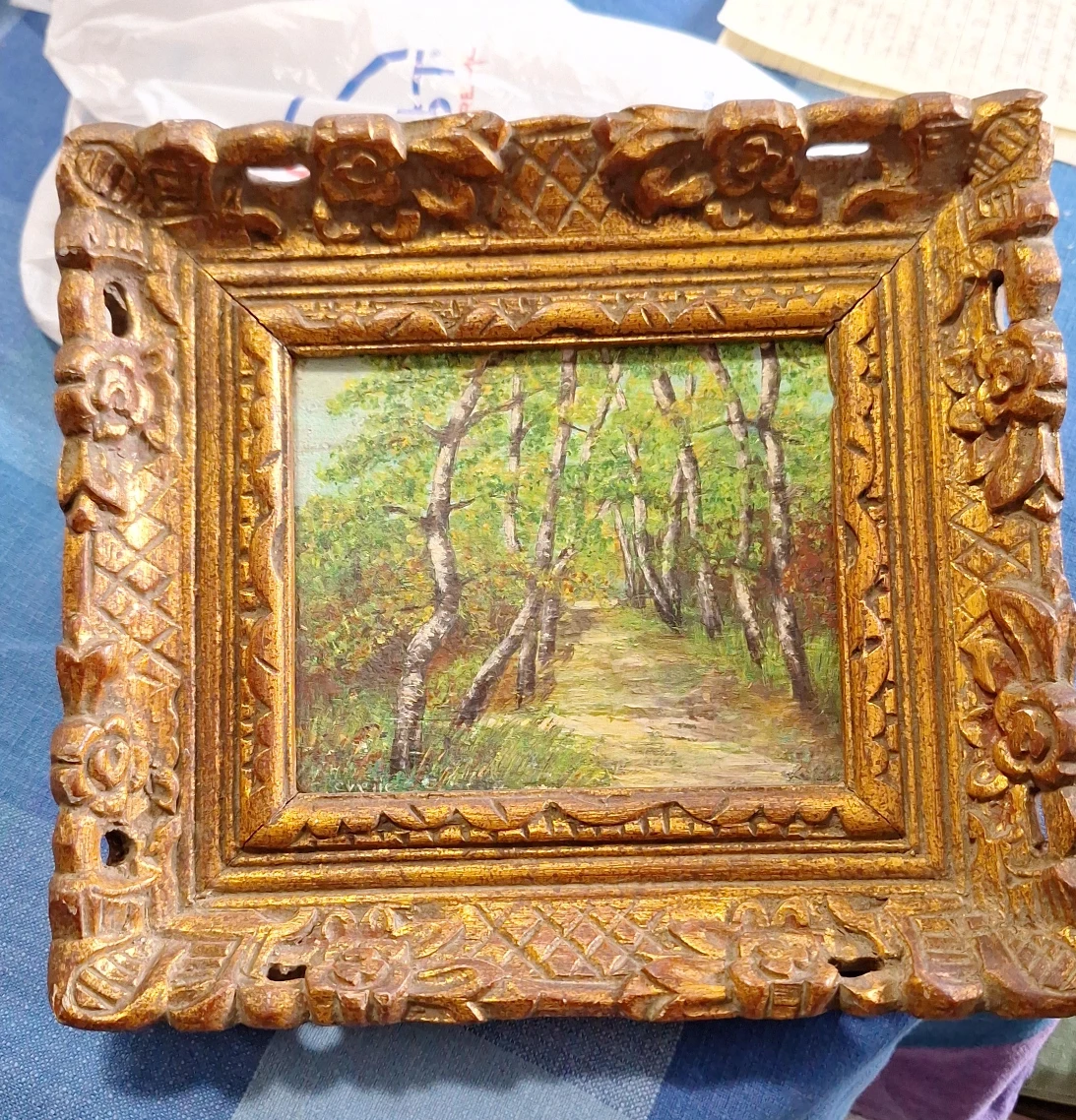 Vintage Framed Forest Painting