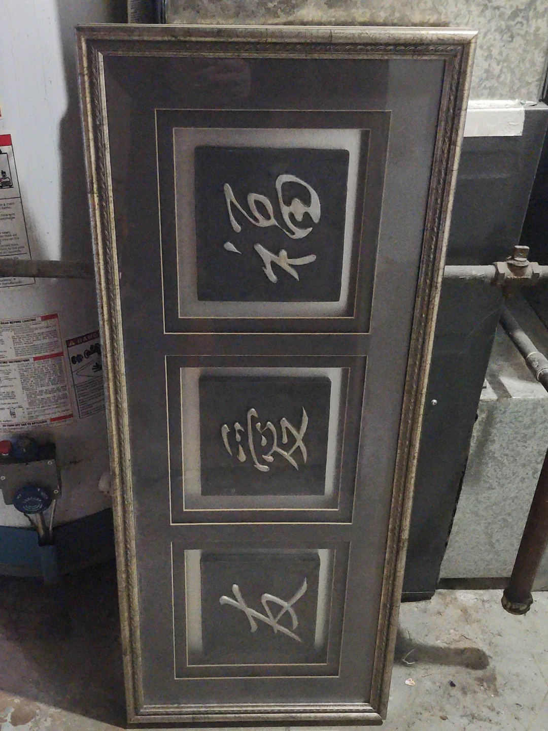Framed Triptych with Asian Calligraphy Art