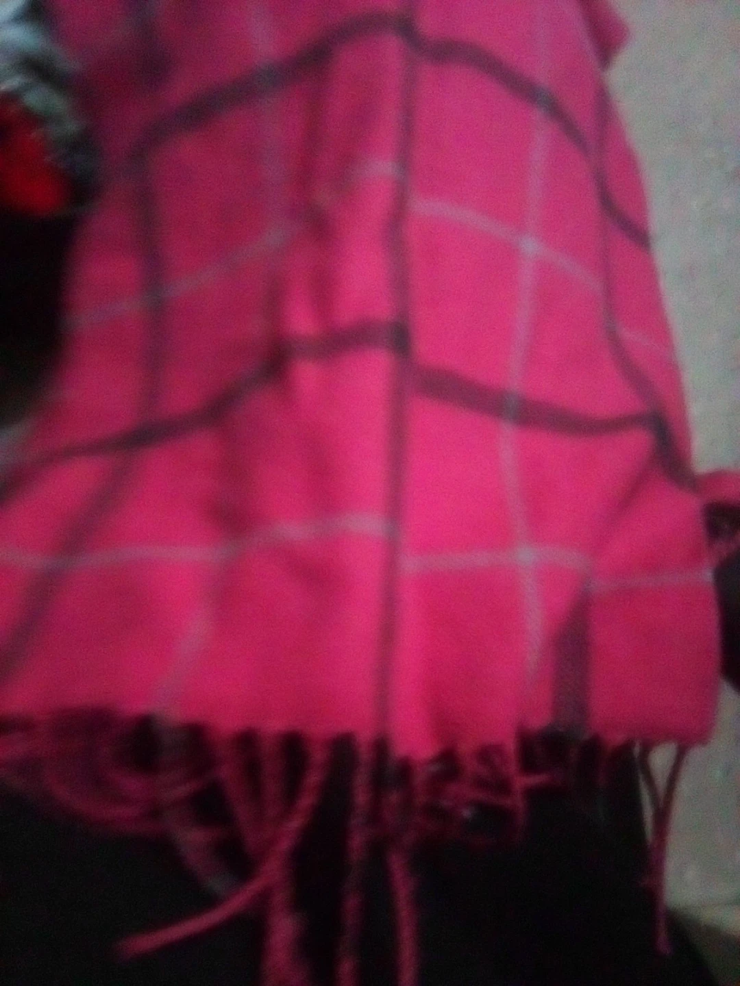 Pink Plaid Scarf with Fringe