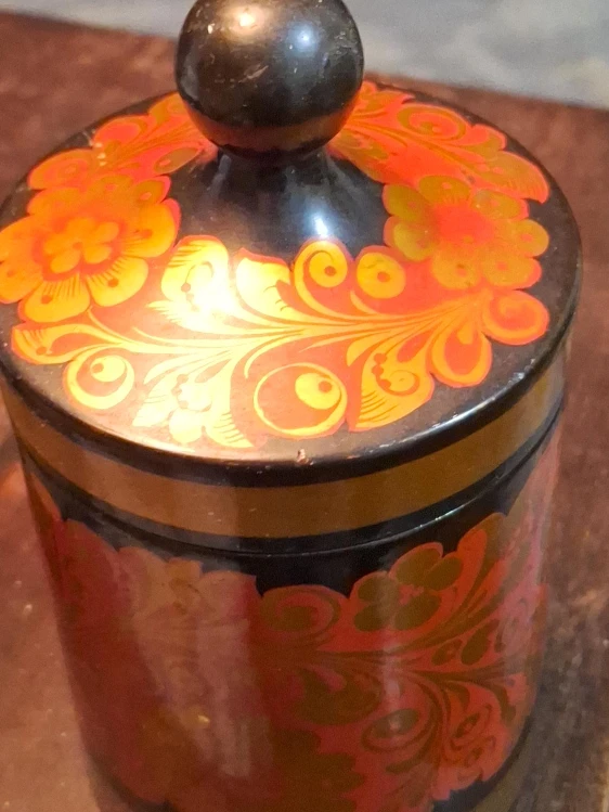 Russian Khokhloma Wooden Sugar Bowl