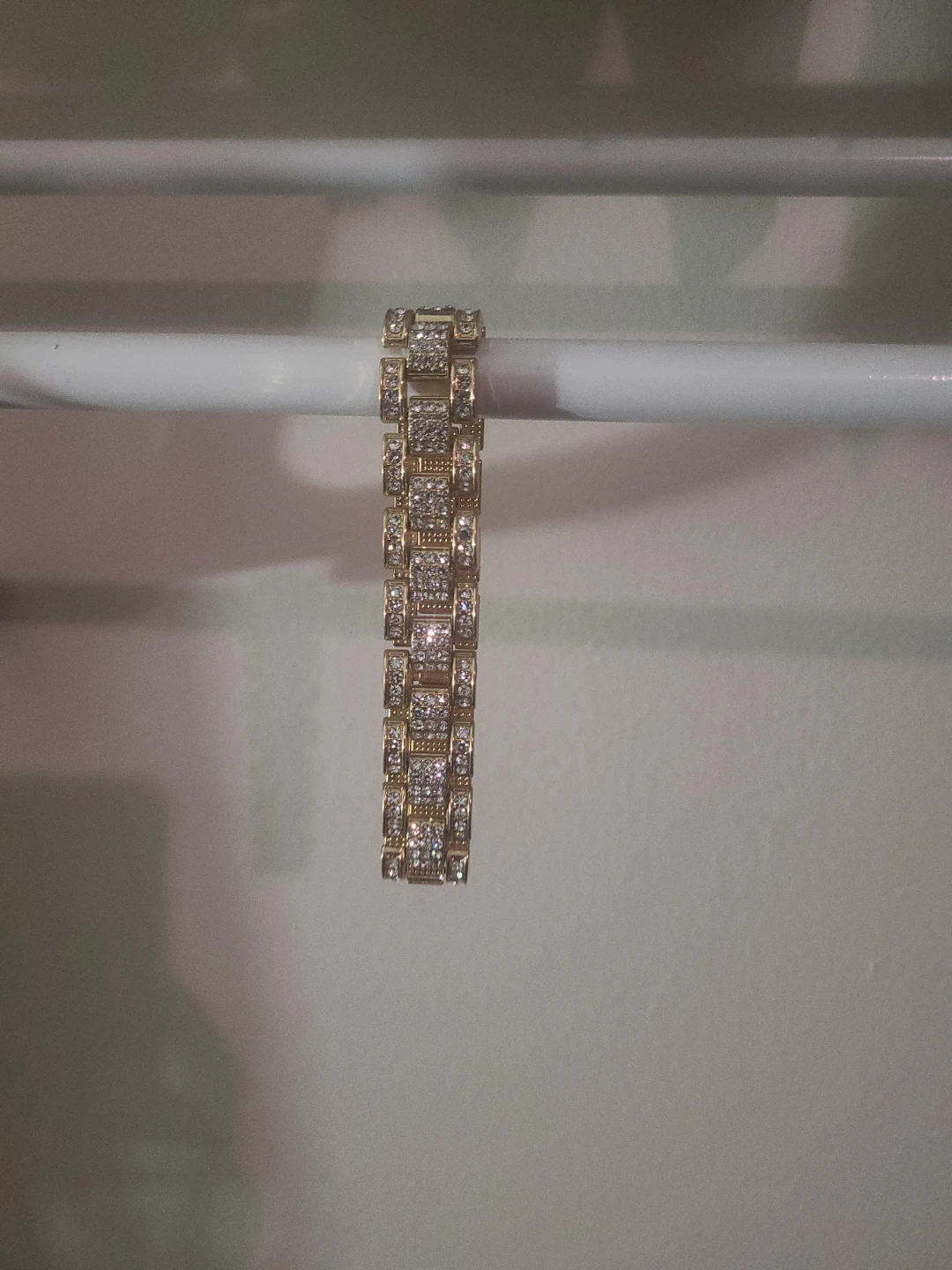 Gold Tone Link Bracelet with Rhinestones