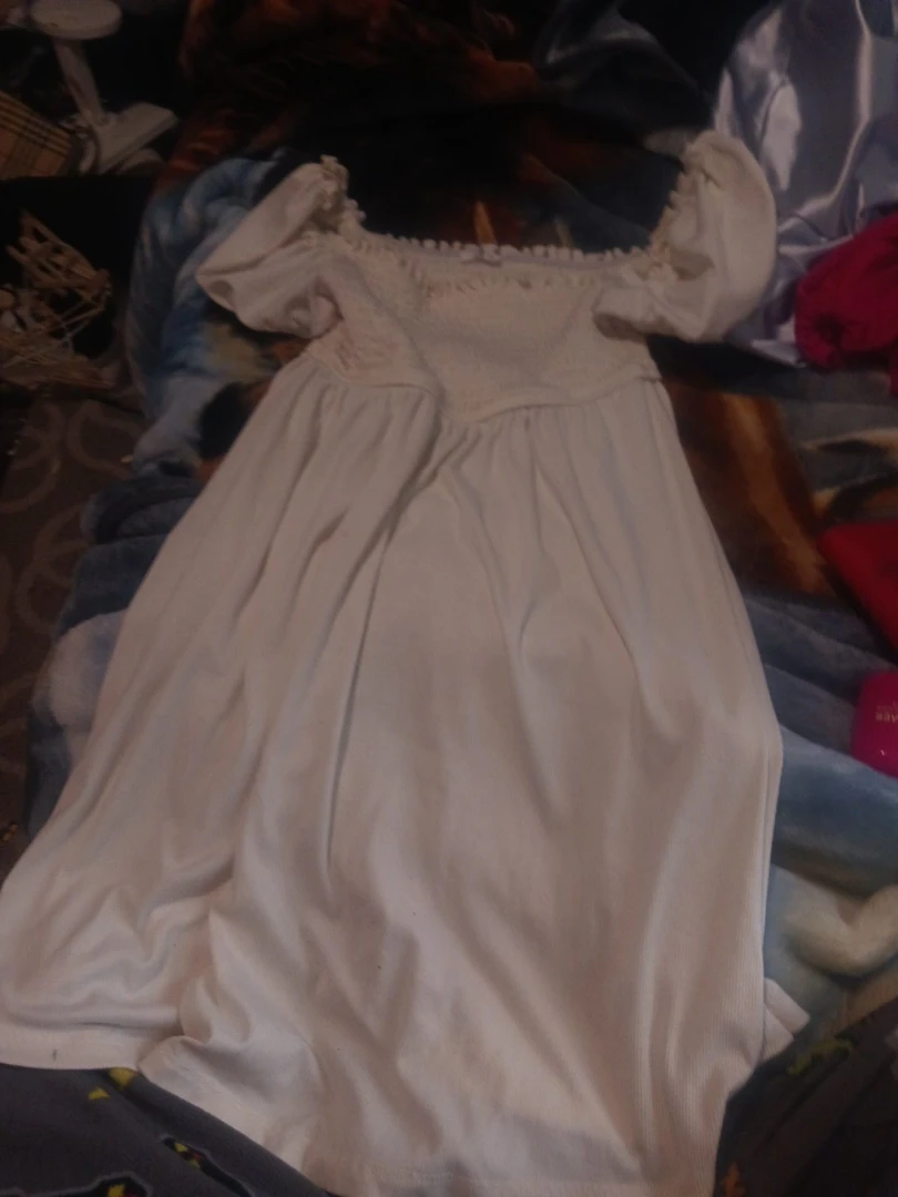 White Dress with Off-the-Shoulder Sleeves