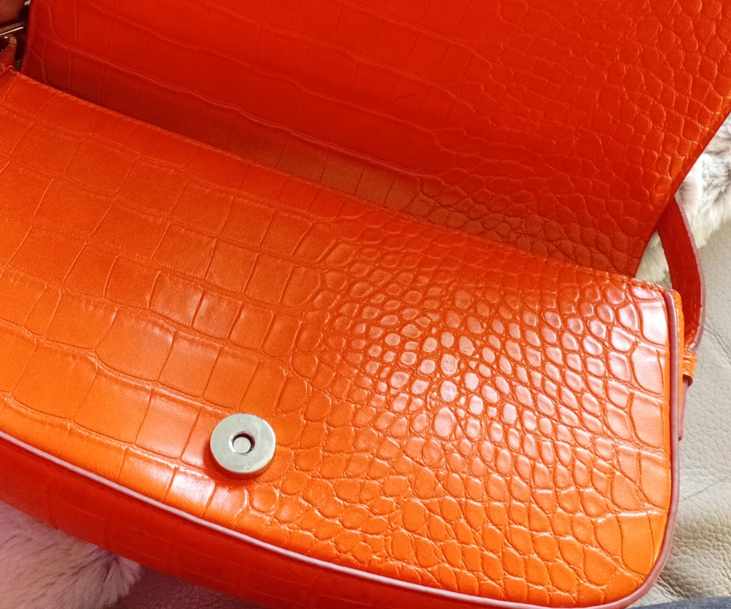 Mango Orange Croc-Effect Shoulder Bag