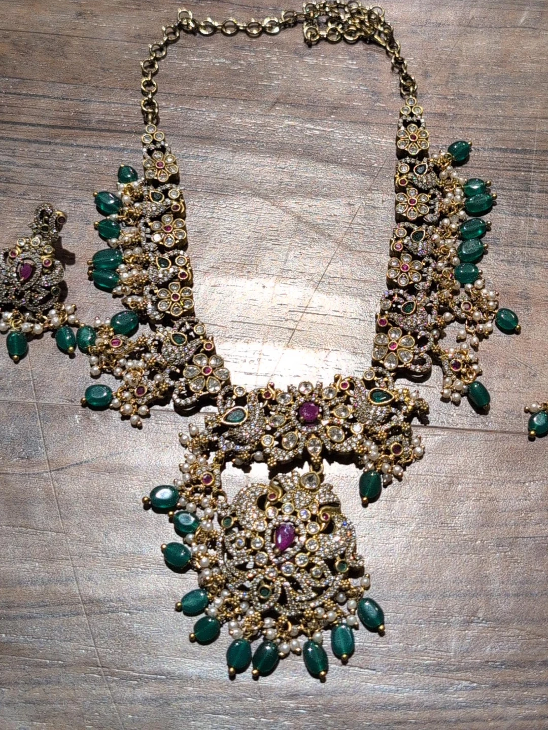 Indian Jewelry Set Necklace Earrings with Emeralds and Rubies