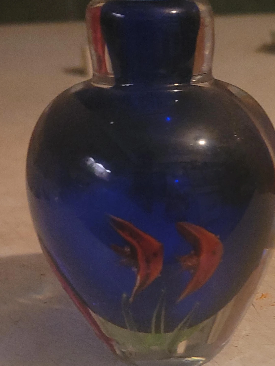 Blue Glass Perfume Bottle with Fish