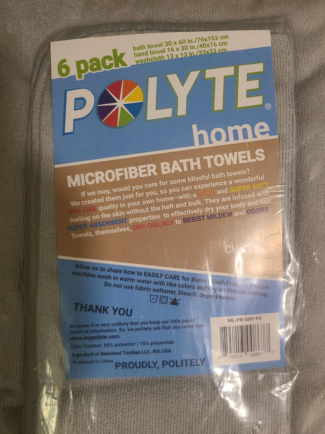 Polyte Home Microfiber Bath Towels 6-Pack
