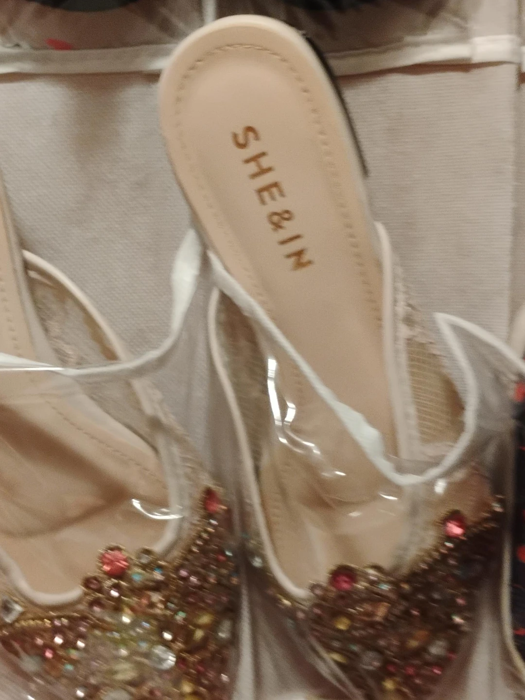 SHEIN Women's Clear Embellished Heeled Mules