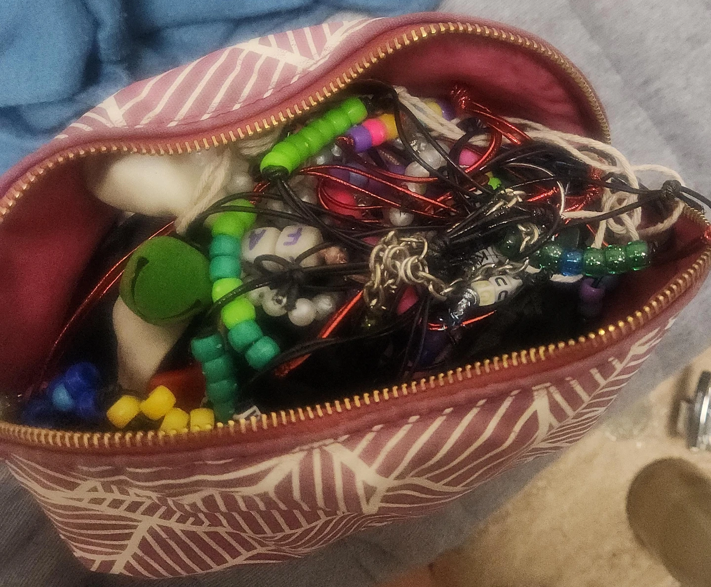 Zippered Pouch with Beaded Necklaces