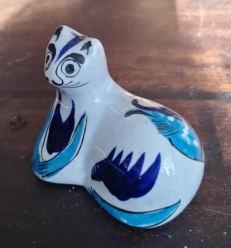 Ceramic Cat Figurine, Hand Painted