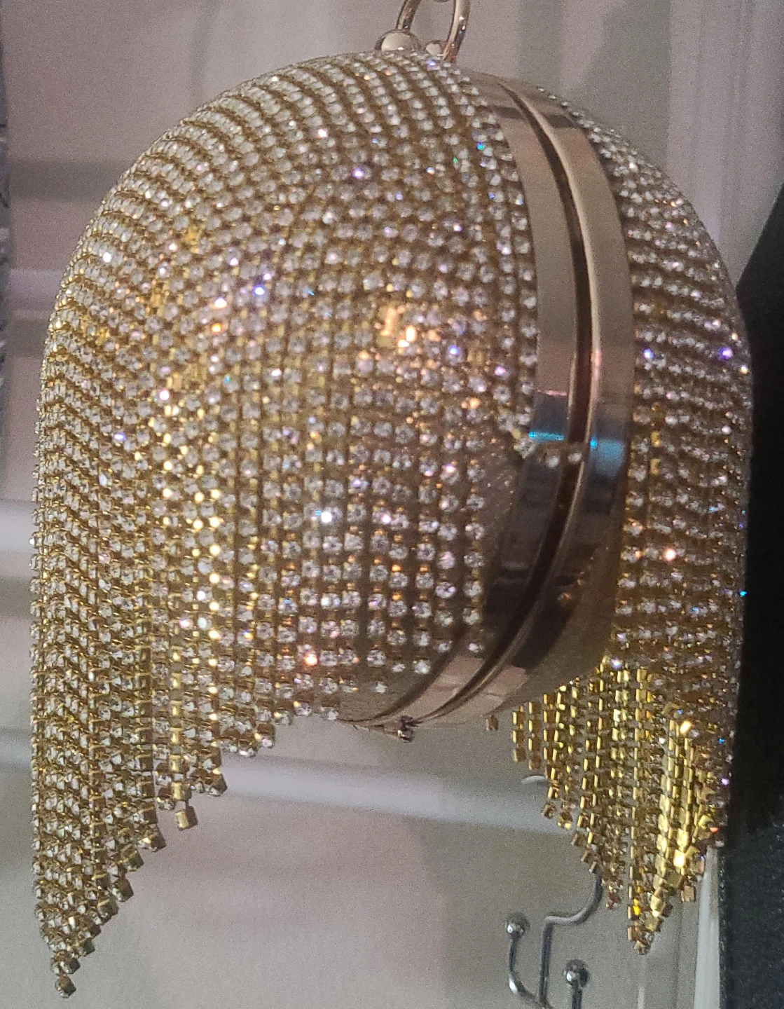 Sparkly Gold Ball Clutch Purse with Fringe