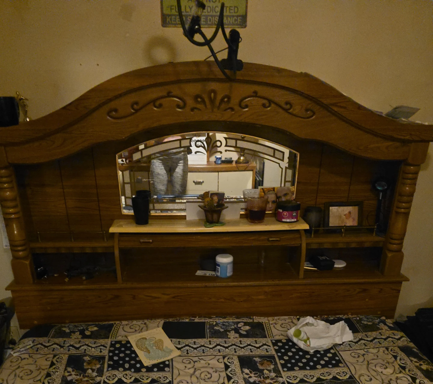 Wooden Headboard with Mirrorand light