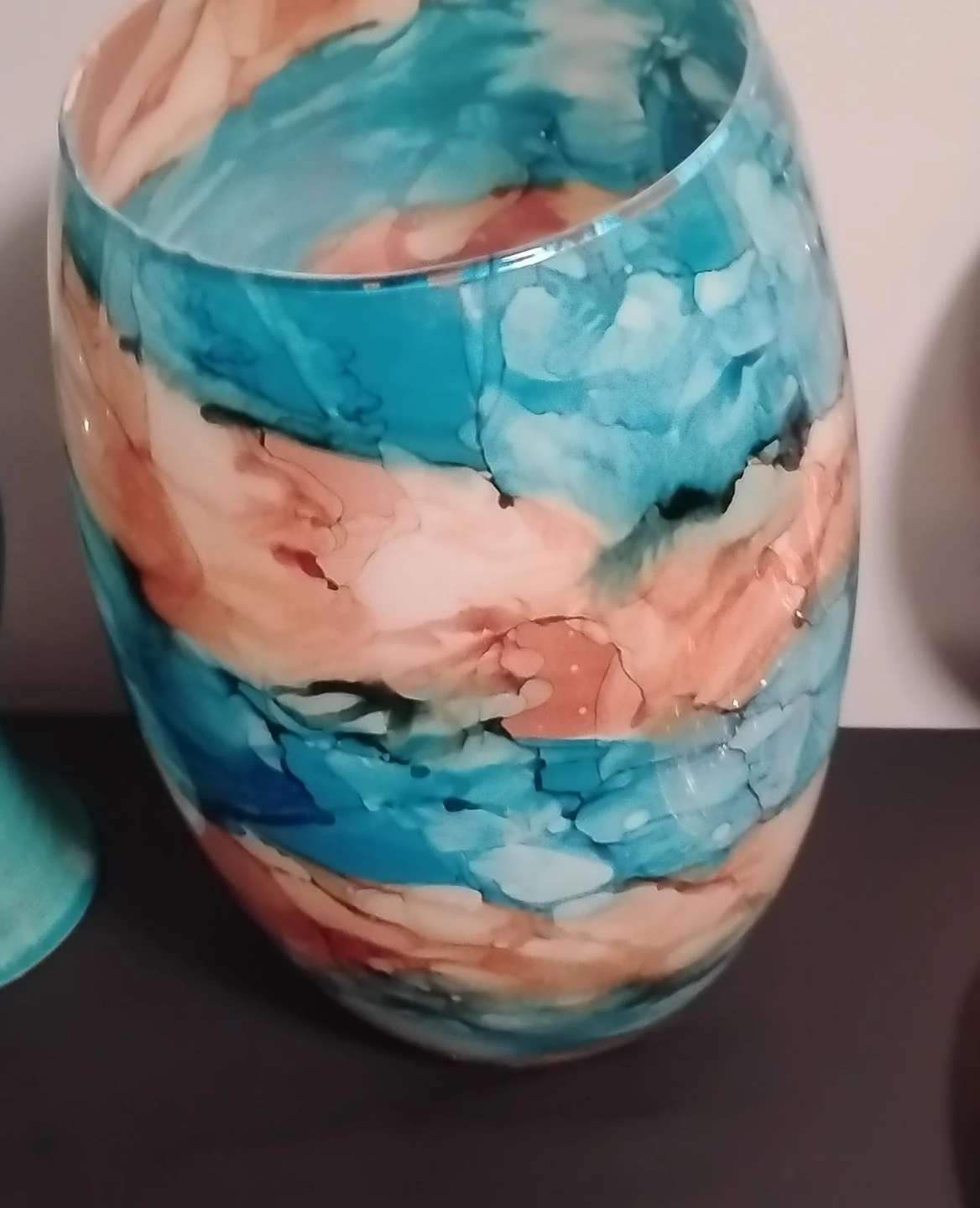 Hand Blown Art Glass Vase - Turquoise & Peach