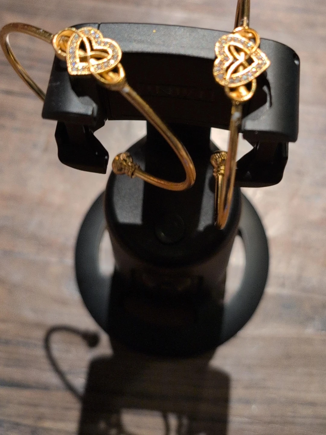 Gold Tone Heart Bangle Bracelets with Crystals