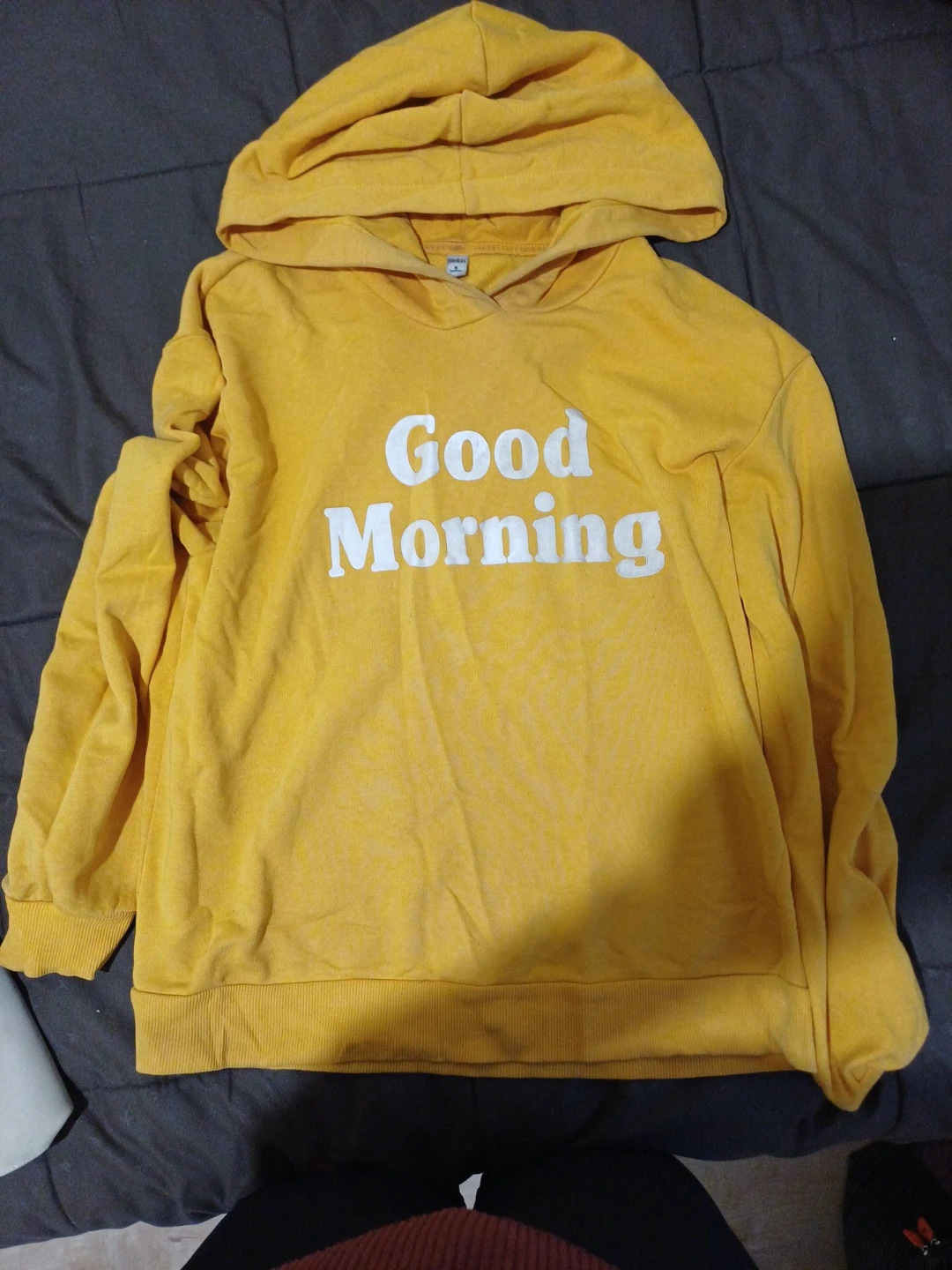 Yellow 'Good Morning' Hoodie by Yishon (S-M)