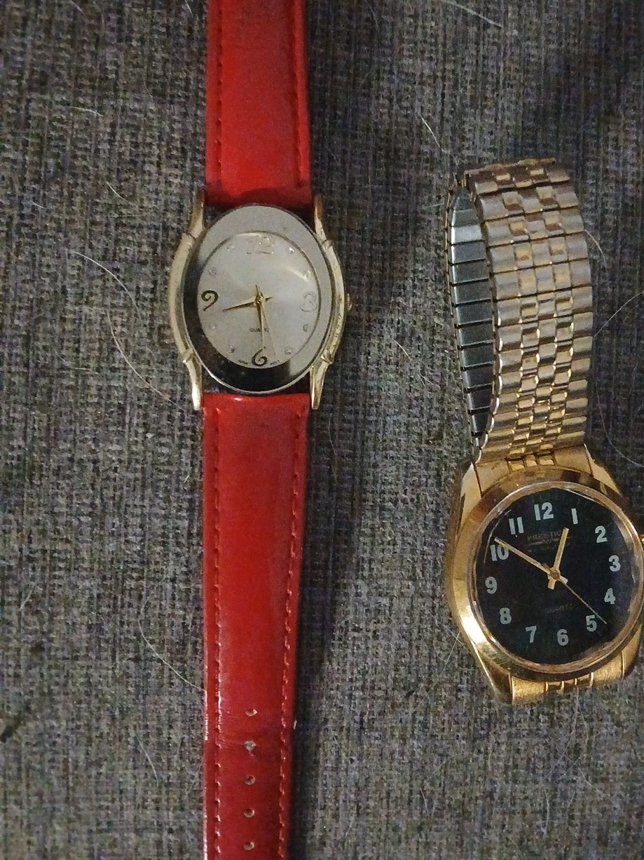 Two Wristwatches - Red Leather & Gold Tone