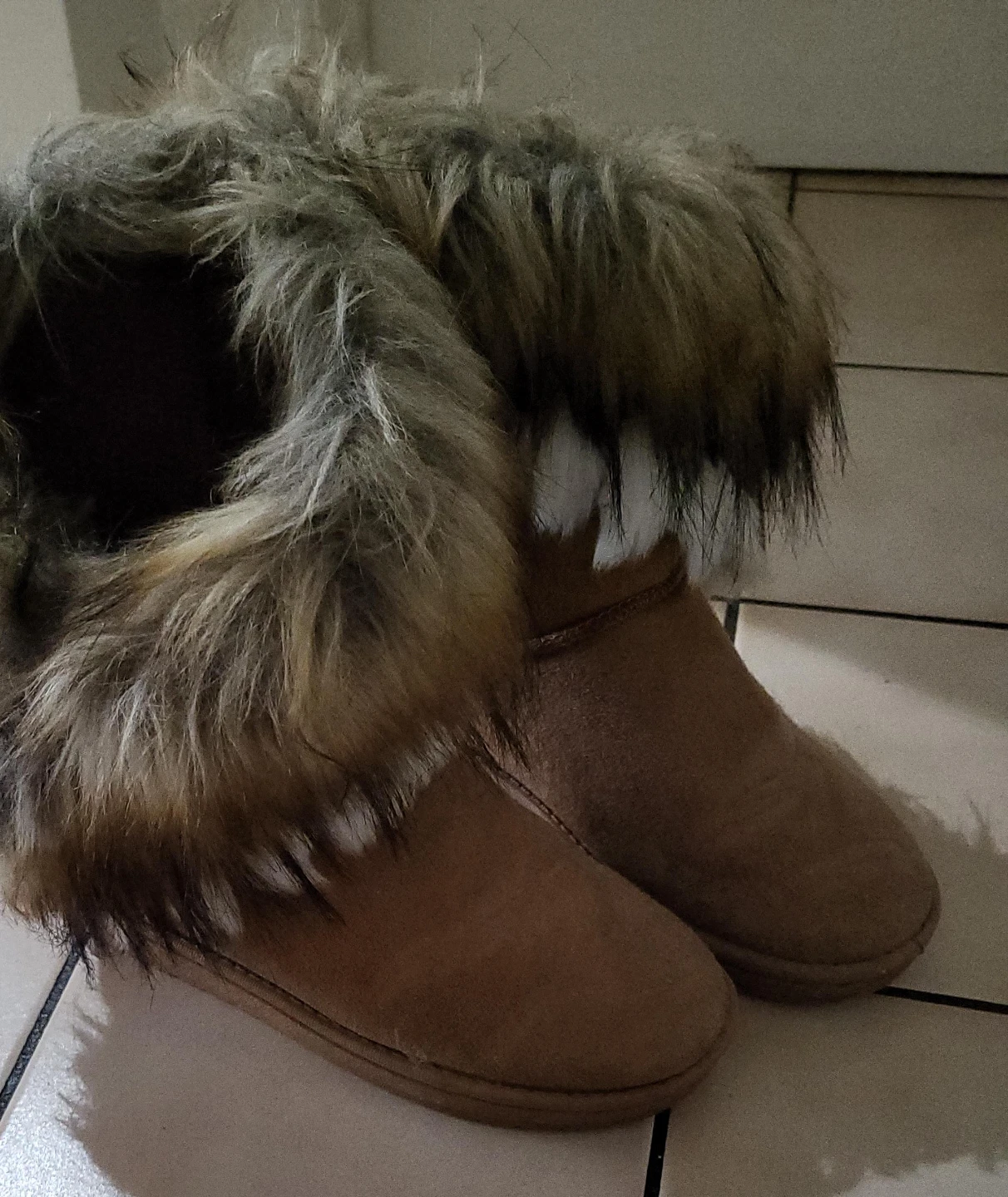 Tan Faux Fur Trimmed Winter Boots