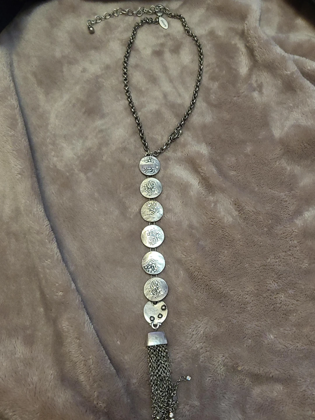 Chico's Silver Tone Medallion Tassel Necklace