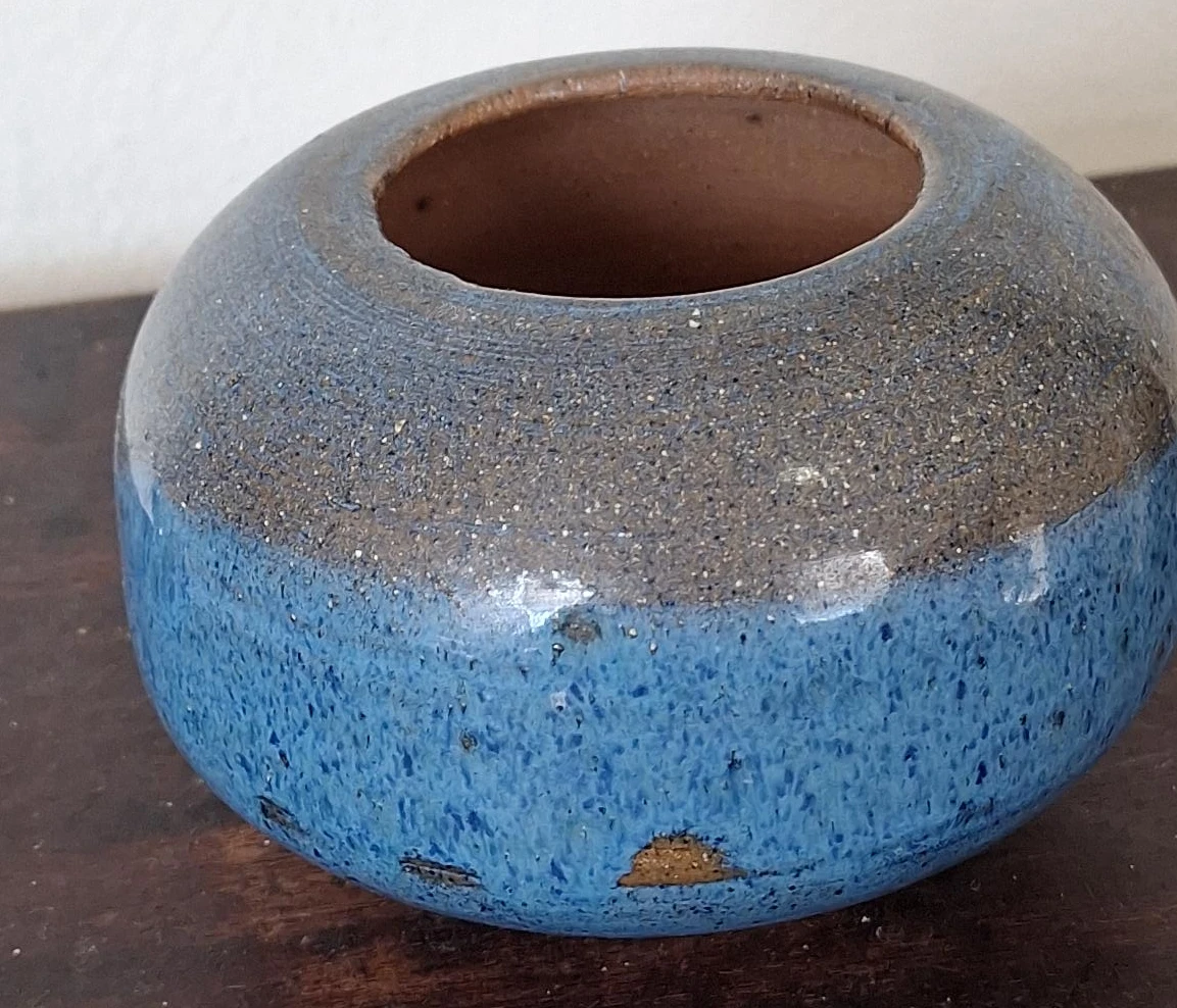 Blue and Brown Speckled Ceramic Pot