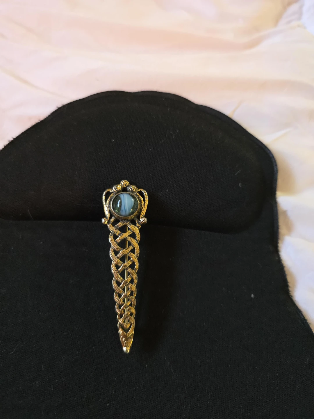 Vintage Celtic Knot Brooch with Blue Stone