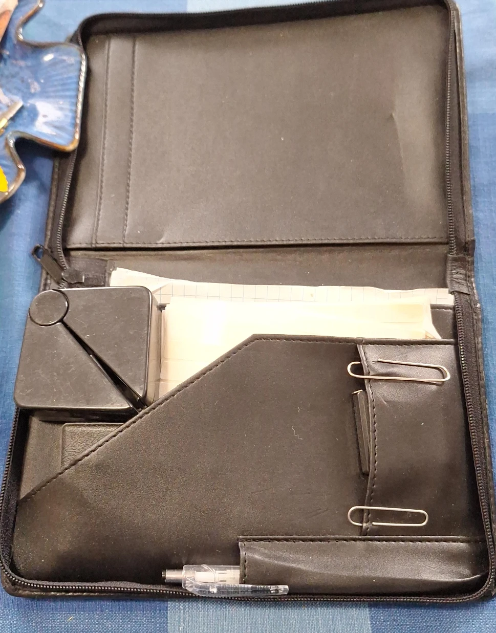 Black Leather Portfolio Organizer with Pen and Paper