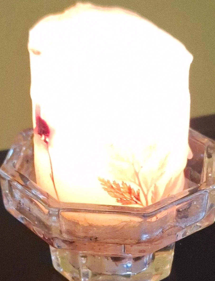 Candle with Dried Flowers in Glass Holder