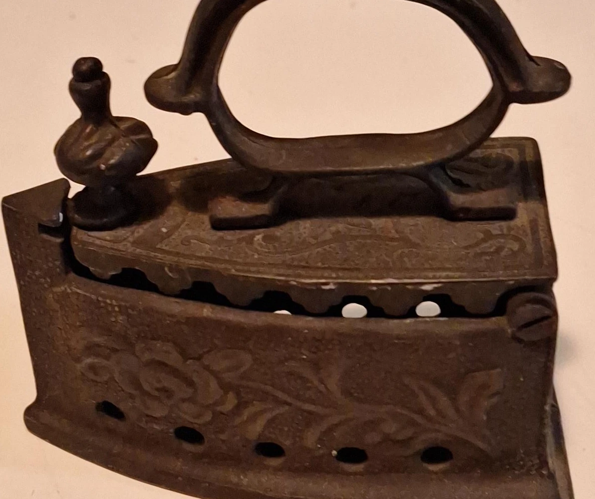 Antique Clothes Iron with Floral Design