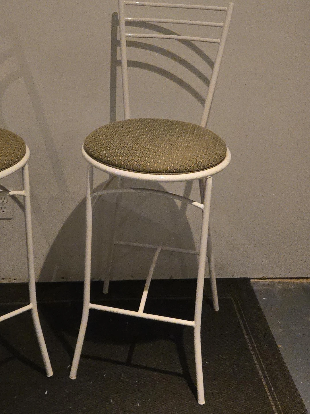 White Metal Bar Stools with Patterned Seats (Pair) - photo 2