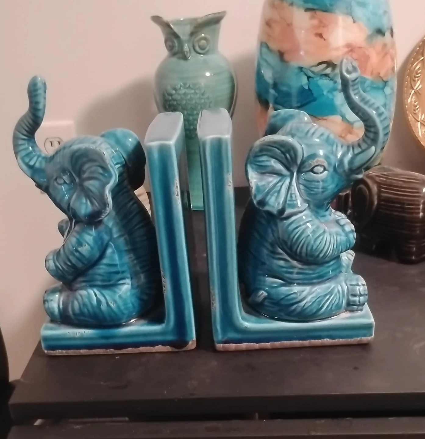 💓Elephant Bookends - Turquoise Ceramic