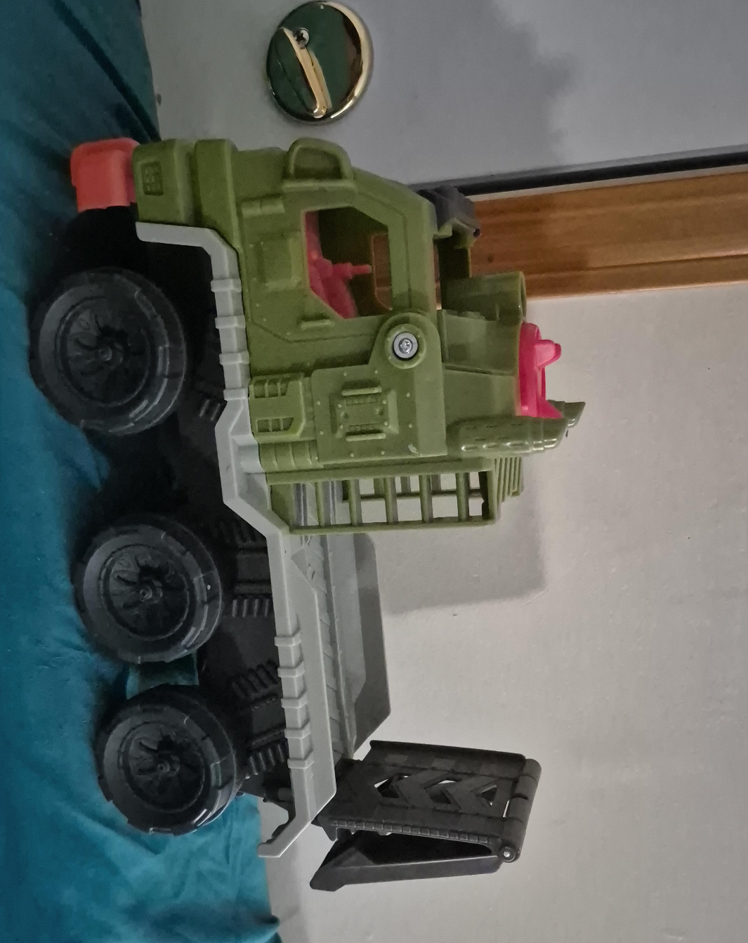 Green and Grey Toy Truck with Trailer