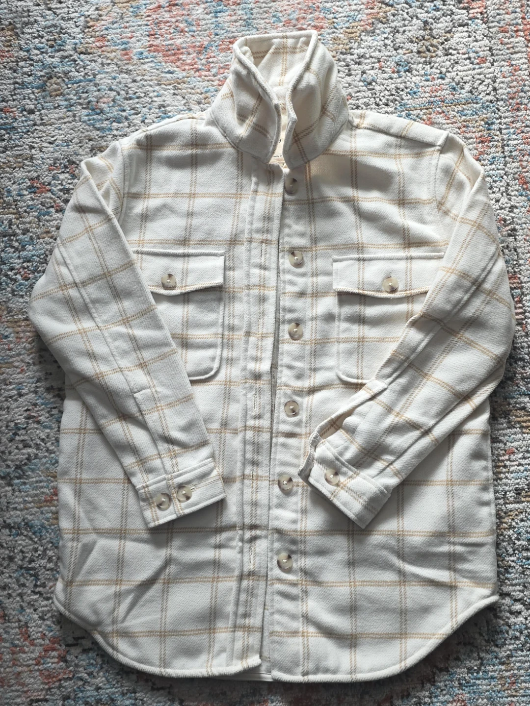 Cream & Tan Plaid Flannel Shirt Jacket