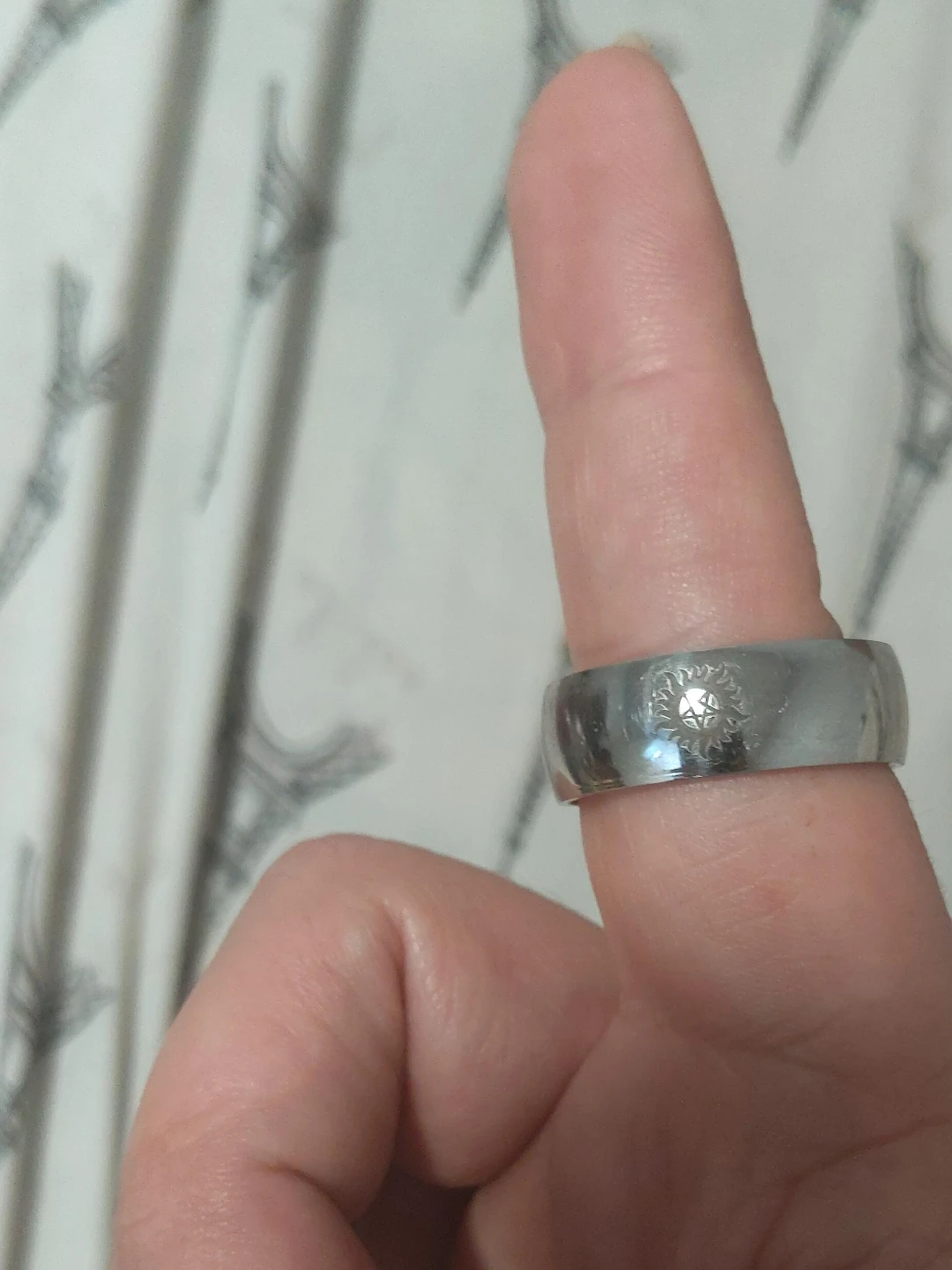 Silver-tone Ring with Sun Symbol