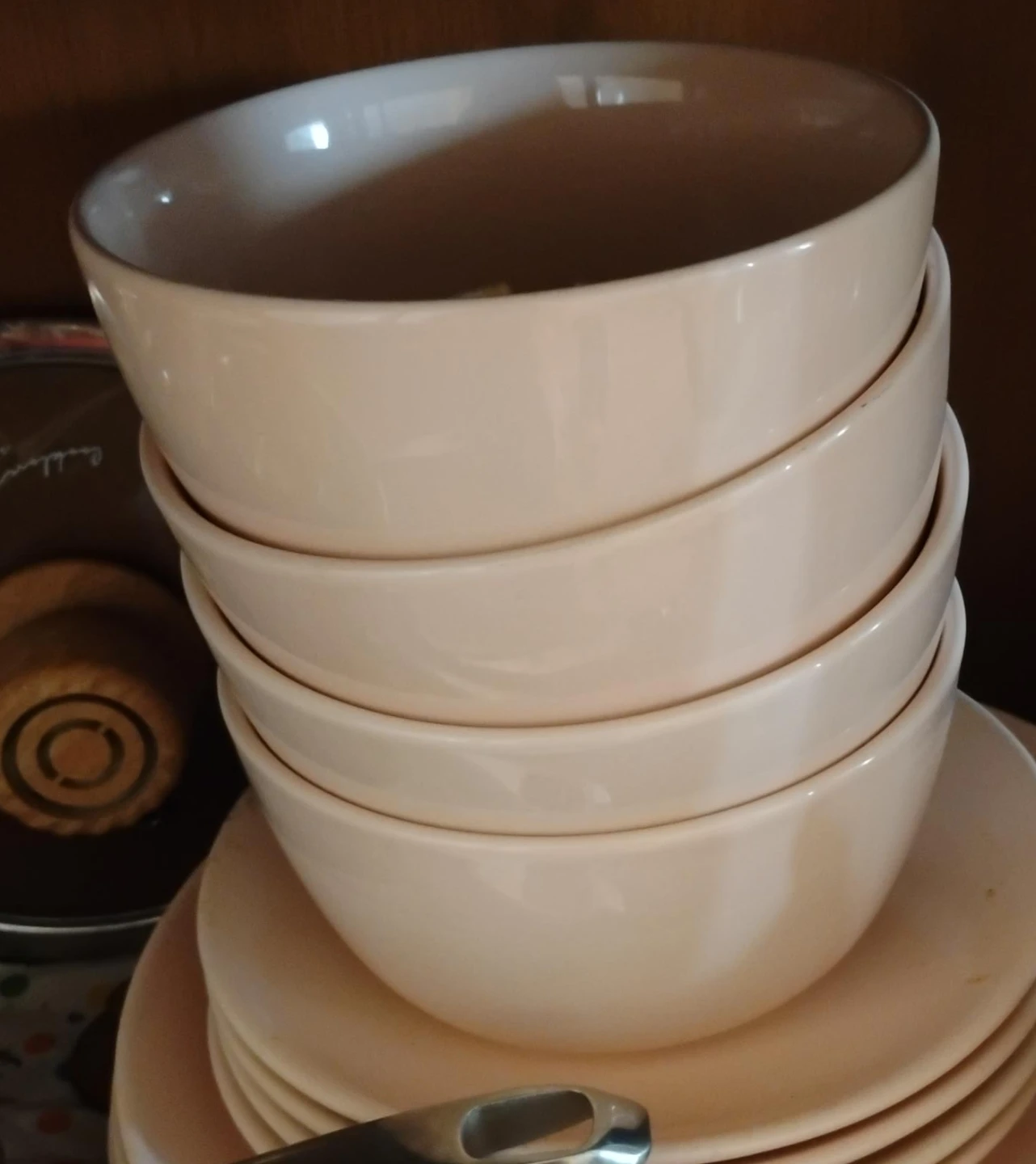 Stack of 12 pink Ceramic Bowls and plates